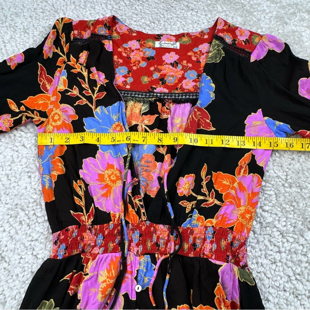 Free People Penny Printed Maxi Bodysuit Dress. Boho Floral Bright Lace Ruffle XS - Picture 12 of 16